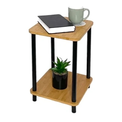 Image of HOMELOX 2 Tier Side Table Oak Effect Top with Black Metal Legs Coffee End
