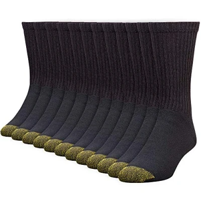 Image of GOLDTOE Men&#039;s 656s Cotton Crew Athletic Socks, Multipairs, Black (12 Pairs), X Large (Pack of 12)