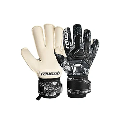 Image of Reusch Attrakt Freegel Gold Evolution Cut Unisex Goalkeeper Gloves with Outseam and Grip Covering, Suitable for All Playing Field Surfaces, Black/White, 8