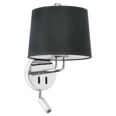 Image of Montreal Chrome, Black Shade Wall Lamp With Reading Light