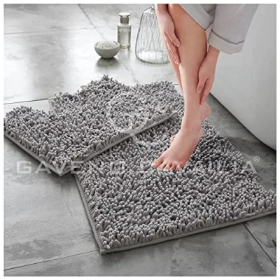 Image of GC GAVENO CAVAILIA Soft Bath Mat Sets For Bathroom 2 Piece Non Slip Back Highly Water Absorbent &amp; Fast Drying 100% Microfiber Chenille Toilet Rug with Pedestal Silver