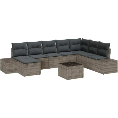 Image of vidaXL 8 Piece Garden Sofa Set with Cushions Black Poly Rattan