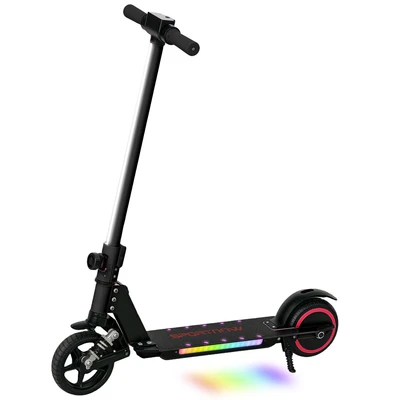 Image of SPORTNOW Folding Electric Scooter for Kids Age 6 14 with Dual Brakes, Front Suspension, LED Colourful Lights and Display, 6.8kg Lightweight Aluminium E Scooter, Up to KM/H &amp; KM, Black