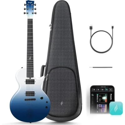 Image of Electric Guitar Nova Go Sonic Smart Carbon Fiber Guitarra with 10W Wireless Speaker, Onboard Presets, Charging Cable, Adjusting Wrench, and Gig Bag, Ocean Blue