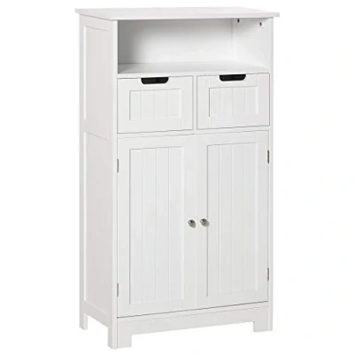 Image of kleankin Bathroom Cabinet, Free Standing Storage Cabinet with 2 Drawers and Adjustable Shelf, Small Unit, White