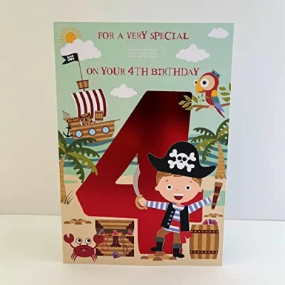 Image of Words n Wishes Personalised Very Special 4th Birthday Card Pirate Son Brother Grandson Nephew Godson Little Boy