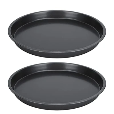 Image of YUUGAA Pizza Pan, 2Pcs Non Stick Pan Deep Thickened Carbon Steel Baking for Kitchen Bakery(12 inch)