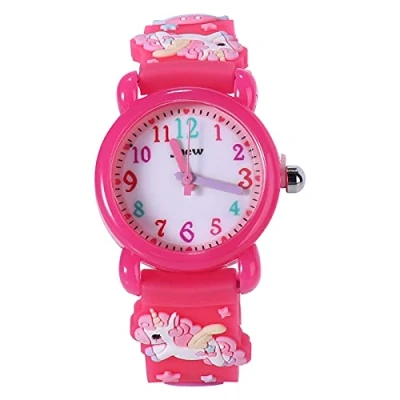 Image of ele ELEOPTION Children&#039;s Watch 3D Cute Cartoon Silicone Rubber Band Wristwatch Multi Colour Dial Digital Display Gift for Little Girls Boy Kids, Horse, Rose Red