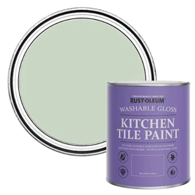 Image of Rust Oleum Green Water Resistant Kitchen Tile Paint in Gloss Finish Laurel 750ml