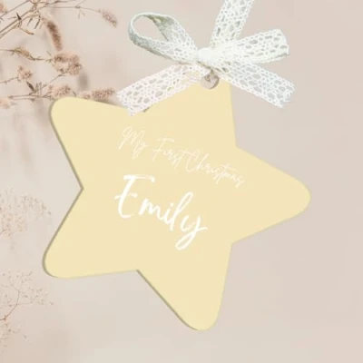 Image of Uniqicon 12Pcs Light Yellow Star For Crafting, Clear Acrylic Baubles Blanks, Sublimation Sheet Flat Ornaments Crafts, 3mm 1/8 Inch Stocking Name Tags, Gift Tag, Xmas