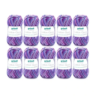 Image of Grundl Knitting Yarn, Cotton, Aubergine Multicolore, 10 x 50g