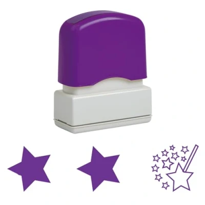Image of Two Stars &amp; A Wish Self Inking Teacher Stamp, Reinkable, Quality School Stamp 10x39mm Purple Ink