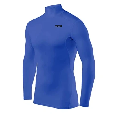 Image of TCA Men&#039;s HyperFusion Compression Base Layer Top Long Sleeve Under Shirt Mock Neck Dazzling Blue Mock, S