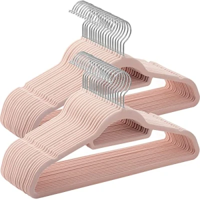 Image of SONGMICS Velvet Hangers, 50 Pack, Non Slip Clothes 0.6 cm Thickness, Space Saving, 360 Swivel Hooks, 43.5 Long, for Coat, Jacket, Shirt, Dress, Trousers, Light Pink CRF50PK