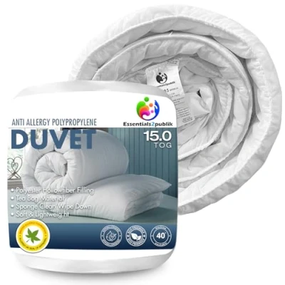 Image of Anti Allergy Super King Size Duvet 15 Tog Extra Warm &amp; Thick Heavyweight Quilt Ideal for Cold Winter Bacterial, Soft Touch Cover, Hypoallergenic, Machine Washable, (15 Tog, King)