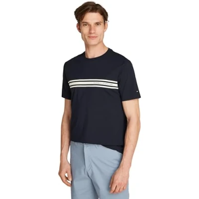 Image of Tommy Hilfiger Central Chest Stripe TEE Print Tshirt, Men&#039;s, Size: Small, Desert sky