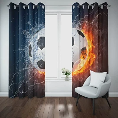 Image of MUZHILI Football Blackout Curtains for Bedroom Living Room, Blue and Green Eyelet Thermal Curtains, Boys Kids childrens Nursery (W168cm (66&quot;) x D137cm (54&quot;))