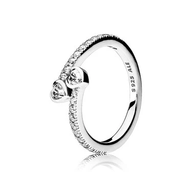 Image of PANDORA Moments Women&#039;s Sterling Silver Two Sparkling Hearts Cubic Zirconia Ring, Size 58, No Box