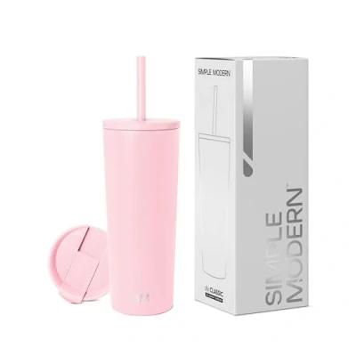 Image of Simple Modern Insulated Tumbler with Lid and Straw Iced Coffee Cup Reusable Stainless Steel Water Bottle Travel Mug Gifts for Women Men Her Him Classic Collection 710ml Blush