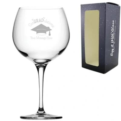 Image of Personalised Engraved Graduation Gin Cocktail Glass with &#039;ConGRADulations&#039; Design, Personalise Any Name or Message, Gift Box Included, Laser Engraved, University College
