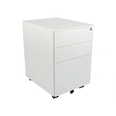 Image of The Workplace Depot Under Desk Pedestal Unit, 3 Drawer Mobile Office Metal Storage Cabinet (White, Wide)