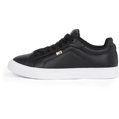 Image of Tommy Hilfiger Womens ICON Court FLAG Trainers, Women&#039;s, Size: 7, Black Leather
