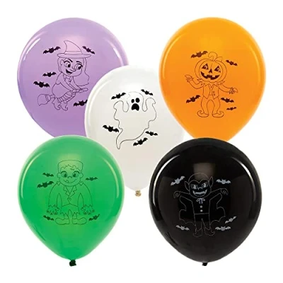 Image of Baker Ross FX227 Halloween Party Balloons Pack of 10, Latex Coloured, Kids Decoration, Supplies,