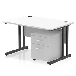 Image of Impulse 1200x800 Desk Cantilever Leg White/Black 2 Drawer Mobile Ped