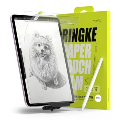 Image of Ringke Paper Touch Film [Soft / 2 Pack] for iPad Air 13 inch (M2, 2024), Matte PET Texture Drawing Writing Anti Glare Screen Protector with Easy Installation Tool