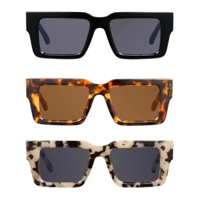 Image of JM Designer Oversized Sunglasses Womens with Spring Hinge, Trendy Square Large Frame Sunnies Ladies 3 Pack