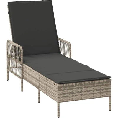 Image of vidaXL Sun Lounger Light grey PE Rattan 157 x 55 92 cm Foldable