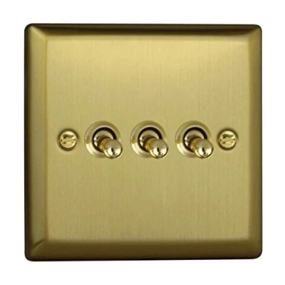 Image of Varilight Urban Brushed Brass 3 Gang 2 Way 10 Amp Toggle Switch
