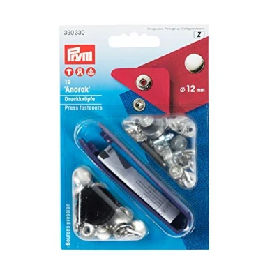 Image of Prym 12 mm Anorak Non Sew Fasteners, Pack of 10, Silver