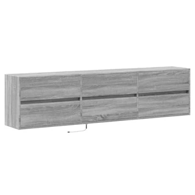 Image of vidaXL TV Wall Cabinet with RGB LED Lights/Floating Media Unit Grey Sonoma 180x31x45 cm Engineered Wood Modern Storage Solution