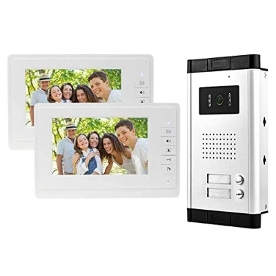 Image of OBO HANDS uoweky 7 Inch Wired Colour Video Intercom System IR Night Vision Camera + Indoor Control Screens for 2/3 Flats (2 Monitors)