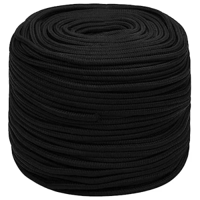 Image of vidaXL Black 10 mm 50 m Braided Polyester Work Rope UV Resistant All Purpose Poly Cord for House, Garden, Workshop