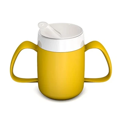 Image of Ornamin Two Handled Mug with Internal Cone 140 ml Yellow Spouted Lid small opening (model 815 + 806) drinking aid
