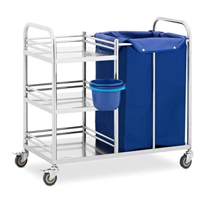 Image of Steinberg Systems SBS LF 139 Laundry Trolley 3 Shelves &amp; Bag 50 kg Stainless Steel Levels with Wheels Metal