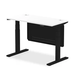 Image of Air 1200x600 Height Adjustable Desk White CP Black Leg Modesty Panel