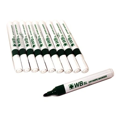 Image of 2x Green WB SL Whiteboard Flipchart Drywipe Marker Pens Pen Bullet Tip Kids School Office