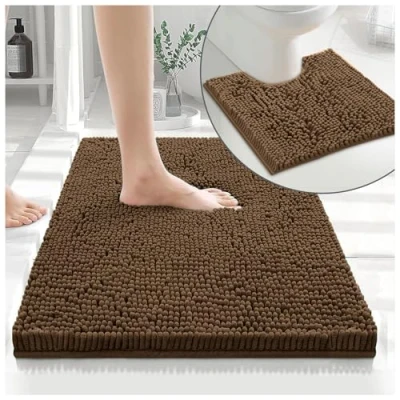 Image of GC GAVENO CAVAILIA 2 Piece Non Slip Rubber Backed Mats Super Absorbent Antibacterial Toilet Carpet Mat Quick Dry Microfiber Chenille Rug Washable Bath Latte