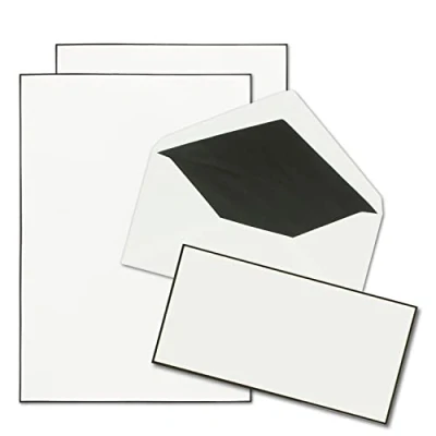 Image of NEUSER PAPIER Mourning Paper Set, 25 x DIN A4 with Lined Envelopes, Handmade Black Border, White, Festive