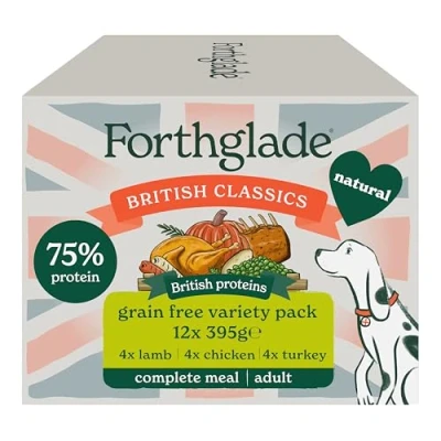 Image of Forthglade British Classics Wet Dog Food Variety Pack (12 x 395g Trays) Adult Dogs, Grain Free Chicken, Lamb &amp; Turkey With Vegetables, Stomach Sensitive Food, Hypoallergenic
