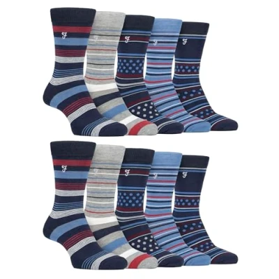 Image of Farah 10 Pairs Multipack Mens Bamboo Dress Socks Bright Cotton with Gentle Grip Top (6 11, Blue/Navy)