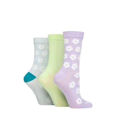 Image of Women&#039;s 3 Pair SOCKSHOP Wildfeet Patterned Bamboo Socks Flowers Lilac / Green Blue 4 8
