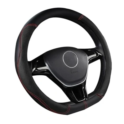 Image of D Cut Steering Wheel Cover, Universal Microfiber Leather Breathable Flat Bottom Cover Sports Style, 15 inch/ 38cm, Black
