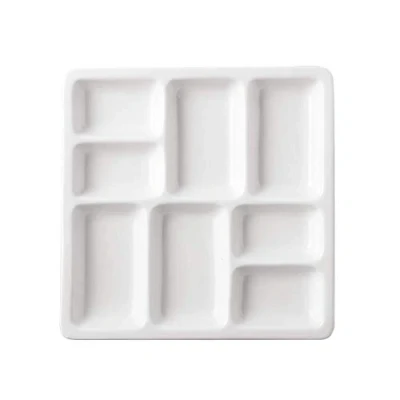 Image of feedal Ceramic Artist Paint Palette,Porcelain Watercolor Palette,Ceramic Mixing Tray for Gouache Painting,8 Wells,20.2cm/8 inch, White, Square