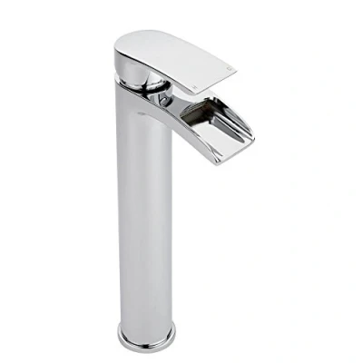 Image of Milano Razor Modern High Rise Waterfall Mono Bathroom Basin Mixer Tap Lever Handle Chrome