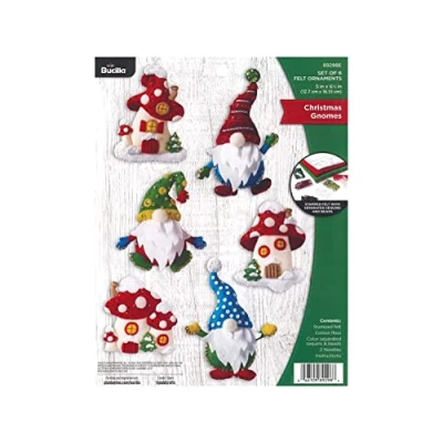Image of Bucilla Gnomes, Felt Applique Christmas Ornaments, Set of 6