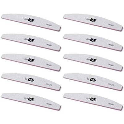 Image of Set of 10 pcs Professional Nail Files Half Moon Double Sided Emery Board Nail4U 180/240 grit File Zebra Manicure Pedicure